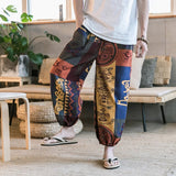 Ceekoo  Summer Beach Style Thai Lantern Pants Wide Leg Pant Drawstring Elastic Waist Totem Printing Long Pants Trousers Clothing For Men