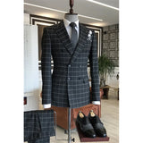 Ceekoo  -  Chic Black Plaid Men Suits Two Piece (Blazer+Pants) Fashion Business Casual Slim Wedding Tuxedo Peak Lapel Double Breasted Suit