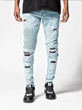 Ceekoo  Men's Skinny Ripped Jeans Streetwear Fashion Beggar Patch Men Pencil Pants Grey/Blue Slim Denim Trousers Casual Jeans for Men