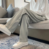 Ceekoo  -  Summer Pleated Pants Men Fashion Oversized Ice Silk Pants Men Japanese Streetwear Loose Straight Pants Mens Casual Trousers