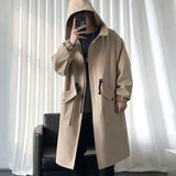 Ceekoo  Long Trench Coat Jacket Men Autumn Spring Black Hip Hop Japanese Coats Streetwear Male Hooded Army Green Khaki Casual Jackets