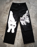 Ceekoo  -  Y2K Gothic Heavy Print Pattern Pants Cat Mid Waist Straight Couple Harajuku Street Casual New Fashion Retro Wide Leg Pants Jeans