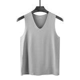 Ceekoo Male Summer Ice Silk T-Shirts Sleeveless V-Neck Vest Tank Top Breathable Cool Sports Undershirt Casual Gyms Running Vest M-5XL