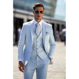 Ceekoo  Sky Blue Men Suits Notched Lapel Single Breasted Elegant 3 Piece Jacket Pants Vest Slim Fit Wedding Costume（No accessories）