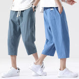 Ceekoo Summer Casual Pants Men's Wild Cotton and Linen Loose Linen Pants Korean Style Trend Nine-point Straight Trousers