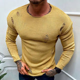 Ceekoo  -  Men's Casual Tops Spring Summer Fashion Solid  knit Long Sleeve Torn Sweater Male Tees Holiday Streetwear Chic Shirts