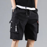  Ceekoo Men's Cargo Shorts Solid Color Multiple Pockets Short Pants Summer Elastic Waistband Drawstring Cargo Shorts Casual Men Shorts