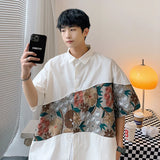 Ceekoo Summer Embroidered Shirt Men Fashion Retro Flower Shirts Men Japanese Streetwear Loose Short Sleeved Shirt Mens Large Size M-5XL