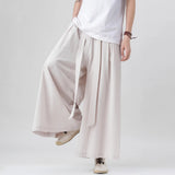 Ceekoo Chinese Style Coton Linen Pants Men Summer Harajuku Streetwear Wide Leg Pants Male Loose Elastic Waist Casual Trousers