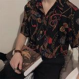 Ceekoo Summer Thin Silky Soft Polyester Short Sleeve Men Floral Print Shirt Hawaiian Retro Print Loose Modern Trend Korean Shirts