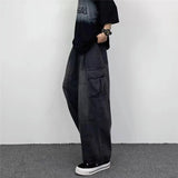 Ceekoo Spring And Autumn Vintage Wide Leg Big Pocket Overalls Men Y2K Neutral Loose Straight Leg Casual High Street Hip Hop Jeans