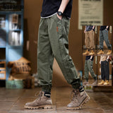 Ceekoo  New Men's Cargo Pants 100% Cotton Solid Color Work Wear Casual Pant Wide Korean Jogger Trousers Male