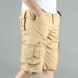 Ceekoo Summer Cargo Shorts Men Multi-Pocket Cotton Casual Shorts Classic Outdoor Solid Color Knee Length Pants Straight Jogger Trousers