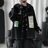 Ceekoo  Versatile Fashion Atutumn Winter Men's Solid Casual Loose Pockets Denim Jacket Retro Coat Cool Boys Patchwork Pockets