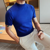 Ceekoo   Brand Pullovers Clothing Men's Summer Leisure Knitted T-shirt/Male Slim Fit Turtleneck Knit Sweaters/Man Tee Shirt Homme