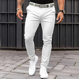 Ceekoo  Men Solid Color Suit Long Pants Mid-rise Slant Pockets Zipper Fly Slim Fit Business Office Trousers Fine Sewing Pants Workwear