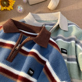 Ceekoo  -  fall outfit men Japan Men's Y2K Knitted Warm Polo Knit Striped Turtleneck Sweater Shirts Winter Streetwear Knitwear Korean Clothes Jumper Men