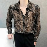 Ceekoo  -  Mens Sexy Leopard Print Mesh See-Through Ice Silk Shirt Autumn Genderless Fashion Youth Nightclub Breathable Hollow Top Unisex