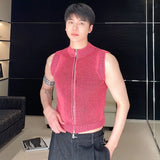 Ceekoo  -  Male Knit Vest Casual Stand Collar Zipper Solid Color Elasticity Men Knitting Sleeveless Top spring New Stylish 9C4960