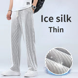 Ceekoo Summer Straight Pants Men's Loose Thin Section Drape Ice Silk Pants Wide Leg Sports Pants Casual Pants Fits 100kg