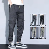 Ceekoo  Men Pants Soft Fabric Multi Pockets Elastic Waist Spring Summer Cargo Pants Wear-resistant Jogger Trousers Simple Clothes