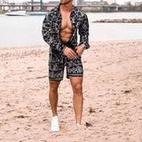 Ceekoo  -  Summer Newest Men 2 Piece Suit Clothing Long-sleeved Printed Shirts Top With Casual Shorts Fashion Male  Beach Wear Loose Outfit