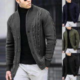 Ceekoo  -  Men's Knitted Twist Cardigan Sweater, Long Sleeve, black Knit Jacket, Men's Coat, Casual Knitwear, Autumn, Winter Clothing,