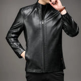 Ceekoo Men's Autumn and Winter New Business and Leisure Fashion Leather Jacket with Plush and Thickened Top Coat