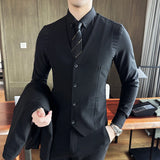 Ceekoo ( Jacket + Vest + Pants ) Autumn Casual Business Fashion Stripe Mens Suit 3Pcs Double Buckle Bridegroom Wedding Dress Party Suit