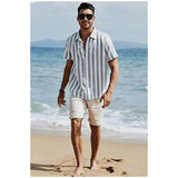 Ceekoo  Men's Casual Stylish Striped Shirt  New Summer Short Sleeve Beach Shirt Button-Up Dress Shirts Breathable Hawaiian Shirt