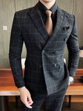 Ceekoo New Men's Fashion Boutique Classic Plaid Men's Formal Business Suit Blazer and Pants Groom Wedding Dress Double Breasted Suit