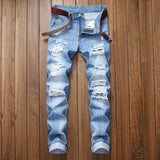 Ceekoo  Fall New Men's Wear Ripped Straight Fit Stretchless Jeans Fashionable Blue Casual Social Hip Hop Party High Quality Denim Pants