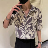 Ceekoo  Japanese Summer Ice Silk Flower Shirt for Men Short Sleeve Loose Casual Harajuku Oversized New Thin Hawaiian Shirt Men