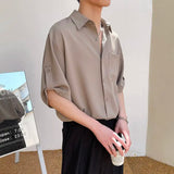 Ceekoo High Quality Ice Silk Short Sleeve Shirt Men  Summer New Korean Fashion Half-sleeved Lapel Solid Color Casual Shirts for Men