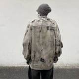 Ceekoo Men Gray Tie-dye Denim Jackets Coats Loose Vintage Jeans Jackets New Autumn Hip Hop Denim Coats Outwear Casual Jeans Coats