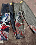  Ceekoo Hip Hop Punk Embroidery Printed Baggy Jeans Y2k Jeans Men Heavy Craftsmanship Retro Style Wide Leg Pants Goth Ripped Jeans Hot