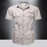 Ceekoo  -  Trendy Solid Color Men's Casual Short Sleeve Cotton Shirt With chestPocket, Men's Shirt For Summer, Tops For Men