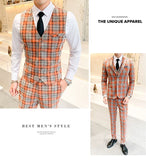 Ceekoo ( Jackets + Vest + Pants ) New Fashion Boutique Plaid Mens Casual Business Suit Groom Wedding Dress Suit 3pces Set Male Blazer