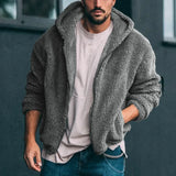 Ceekoo  -  Autumn Winter Men's Teddy Bear Polar Fleece Hooded Coat Fashion Solid Color Soft Long Sleeve Zipper Pocket Casual Loose Coat