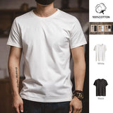 Ceekoo  -  1Pc/2Pcs Solid Cotton Men's T-shirts Short-sleeved Round Neck Black Beige T-Shirt Classic Heavyweight Oversized Tees Tops