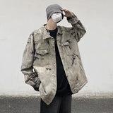 Ceekoo Men Gray Tie-dye Denim Jackets Coats Loose Vintage Jeans Jackets New Autumn Hip Hop Denim Coats Outwear Casual Jeans Coats