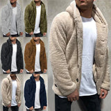 Ceekoo  -  Men's Teddy Bear Fleece Coat Cardigan Winter Warm Hooded Coat Fashion Solid Color Long Sleeve Pocket Button Hooded Warm Coat