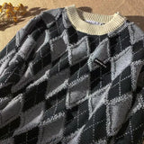 Ceekoo  -  Autumn Winter New Plaid Sweater Men Women Retro Couple Sweatshirts Long Sleeve Blouse Tops Pullovers Knit harajuku