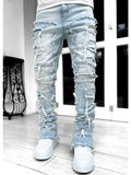 Ceekoo  Men's New Creative Tassels Decoration Straight Fit Jeans Casual Medium Stretch Street Style Denim Pants For All Seasons