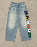 Ceekoo  -  Y2k Gothic Heavy Industry Letter Embroidery Patch Jean Mid Rise Harajuku Street Punk Casual Wide Leg Light Blue Light Blue Jeans