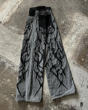  Ceekoo European and American Fashionable High-waisted Trousers Raw Edge Washed Jeans Men Street Loose Oversized Straight Wide-leg Pants