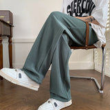 Ceekoo Summer Pleated Pants Men Fashion Oversized Ice Silk Pants Men Streetwear Loose Straight Pants Mens Baggy Trousers M-3XL