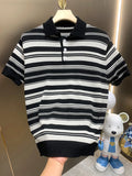 Ceekoo Brand Men's Cotton Knitted Polo Shirts Classics  Summer Striped Button Clothing Business Streetwear Short Sleeved Shirt B51