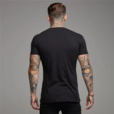  Ceekoo Gym T-shirt Men Fashion V Neck Short Sleeve Cotton Tshirt Slim Fit Sports Tee Shirt Bodybuilding Fitness Workout Summer Clothing