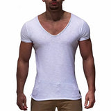 Ceekoo  -  Summer Men's Casual Short Sleeve T-shirt Fashion Solid Color V-neck Gym Fitness Muscle Shirt Casual Joker Basic T-shirt